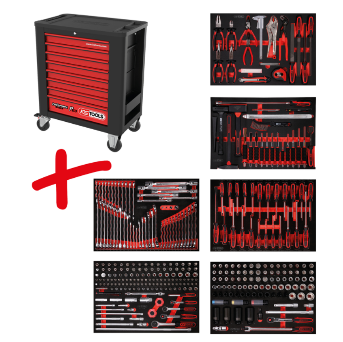 KS Tools Performanceplus Werkstattwagen-Satz P15 mit 370 Werkzeugen für 6 Schubladen